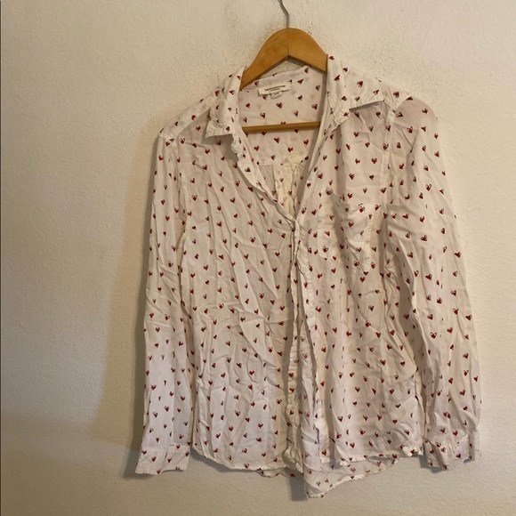 BEACH LUNCH LOUNGE WHITE HEART BUTTON DOWN SHIRT L - Picture 1 of 3